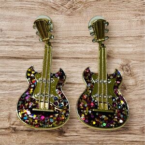 Gold and Multicolor Guitar Earrings